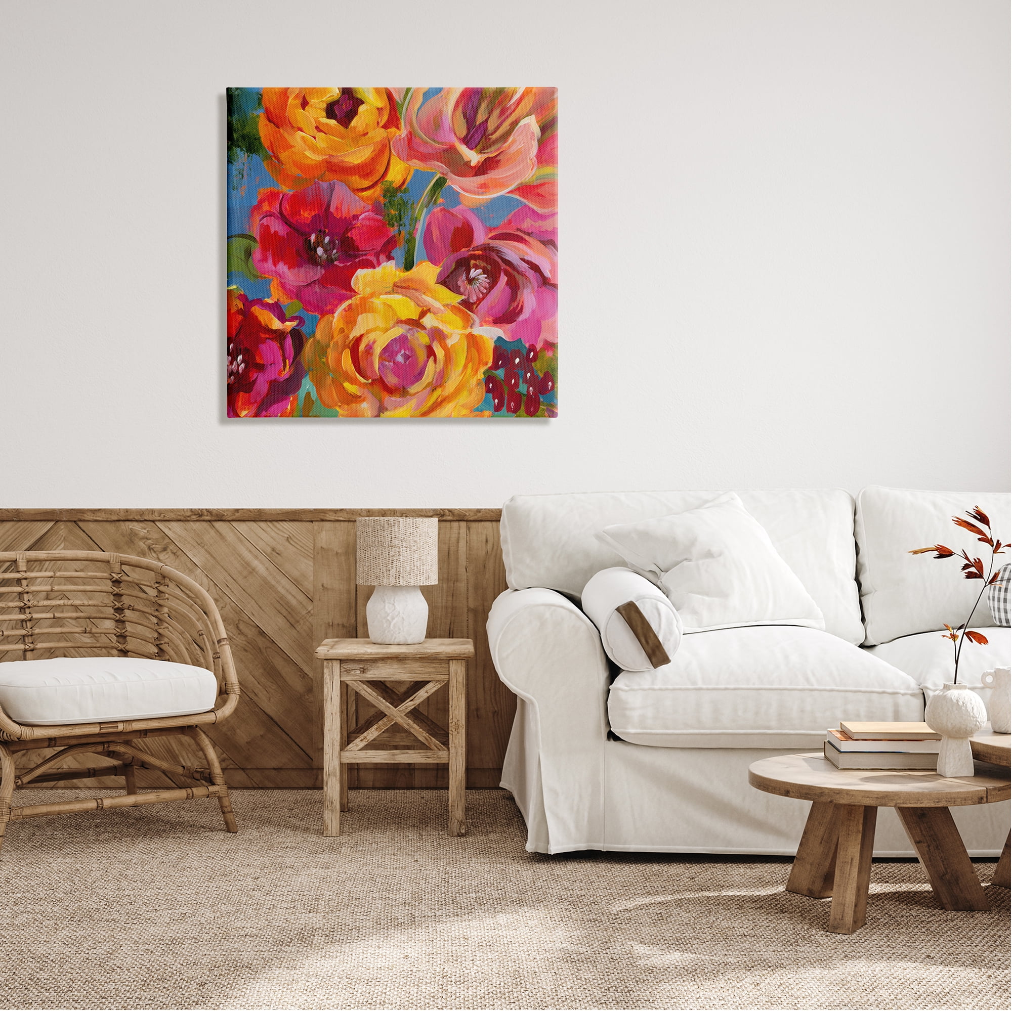 Stupell Industries Pink & Yellow Florals Botanical & Floral Painting Gallery Wrapped Canvas Print Wall Art, 30 x 30