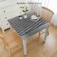 thumbnail image 2 of HAOXIT Square Fitted Tablecloth, Grey Elasticized Polyester Table Cover,Technology Structure with Wavy Stripe and Checkered Motif Print Fitted Table Cloth, Fits Square Tables, for Dining 54''x54'', 2 of 7