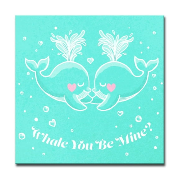 Crafted Creations Blue and White "Whale You Be Mine?" Square Canvas Wall Art 12" x 12"