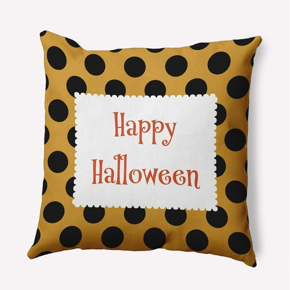 16" x 16" Simply Daisy Halloween Happy Halloween Dots Polyester Indoor/Outdoor Pillow, Golden Mustard Qty 1