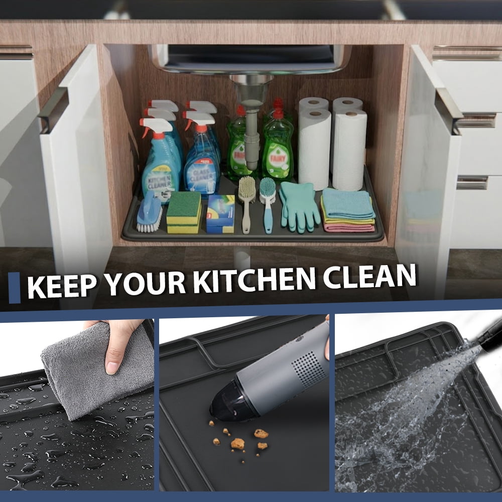 Under Sink Mat 28” x 19” Inches, Durable & Waterproof Kitchen Sink Liner, Non-Slip Pad for Bathroom & Cabinet Protection, Easy to Clean