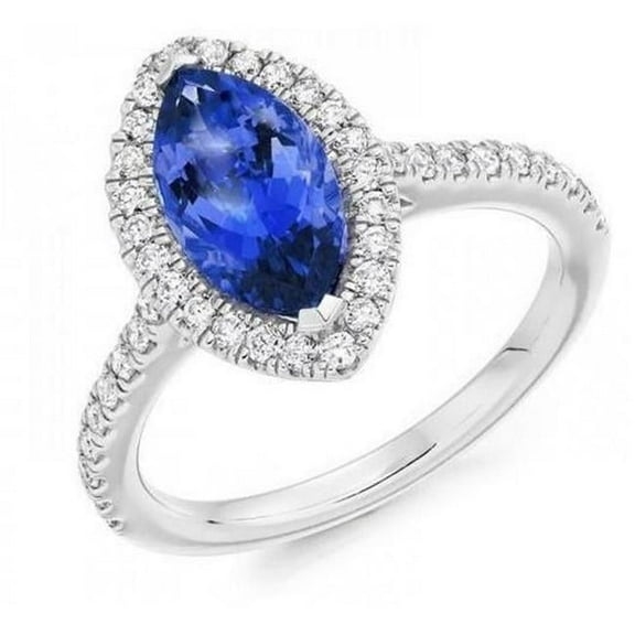 Harry Chad Enterprises 60320 7.25 CT Marquise Tanzanite Halo Diamond Ring, 14K White Gold - Size 6.5