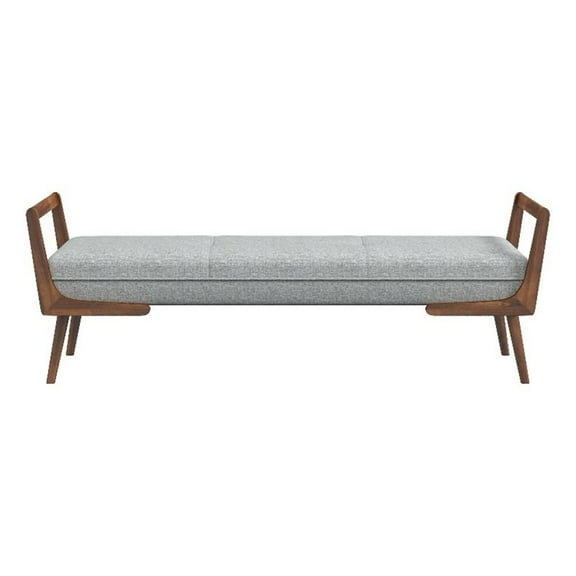 Maklaine Mid-Century Modern Rectangular Fabric Upholstered Bench in Gray