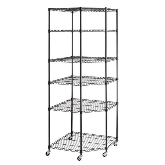 Hyxoo 6Tier Corner Shelf Shelving Wire Metal Rack Storage Organizer Heavy Duty w/Wheel