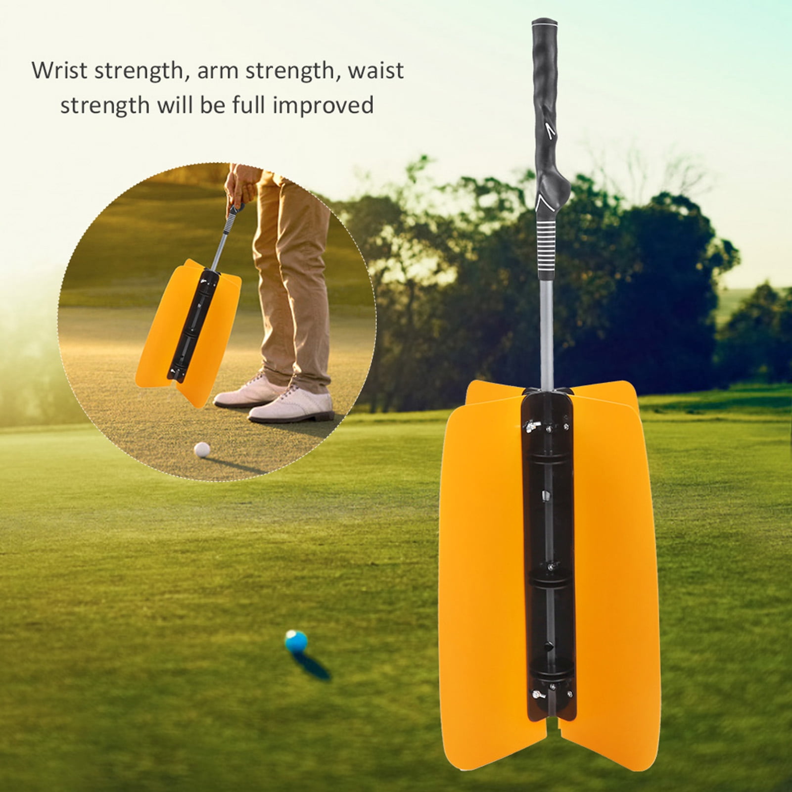 YAHHU ABS Humanized Non-Slip Grip Golf Propeller Fan Trainer Swing Wind Power Training Tool Practice Supplies, Yellow, 30.31 inches / 77 cm