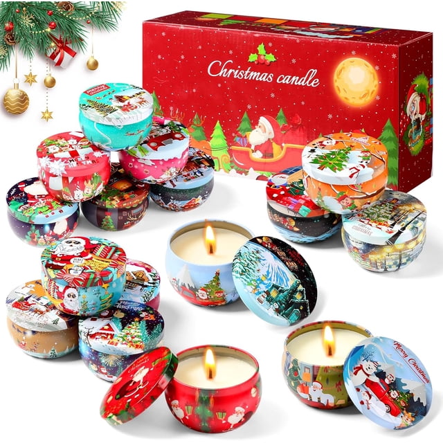 16PCS Velas Navideñas Decorativas, Velas Aromaticas, Vela de cera de soja Aroma, 2 Onzas, Ardor de larga Duración, para Navidad, San Valentín, Aniversario, Día de la Madre
