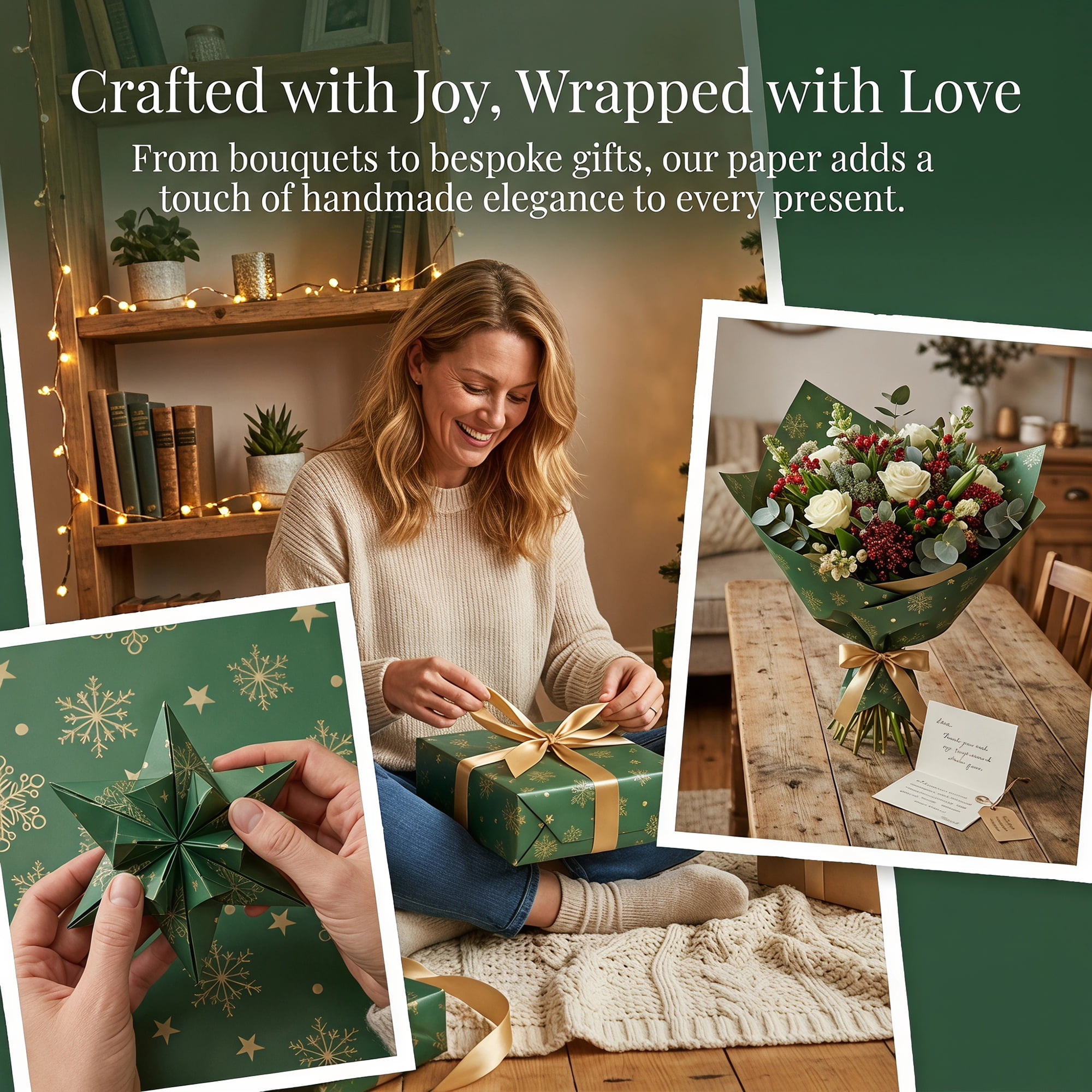 Unique Bargains Waterproof Matte Gift Wrap Paper for Bouquets Green Snowflake 22"x 22"