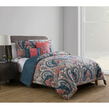 King Casa Real Reversible Comforter Set Coral/Gray - VCNY