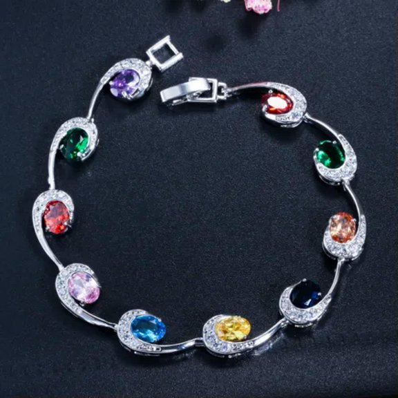 Beauty Silver Plated Pink CZ Stone Oval Tennis Bracelet Lady Jewelry Accessories