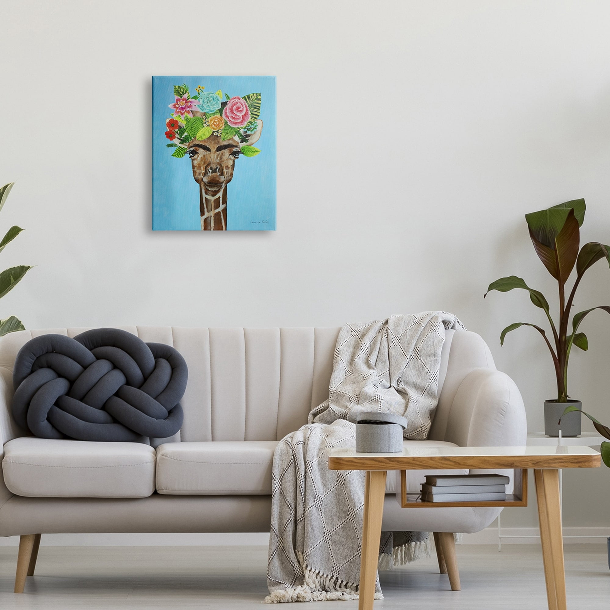 Stupell Industries Cute Floral Roses Giraffe Eyebrows Makeup Portrait Paintings Gallery-Wrapped Canvas Print Wall Art, 24x30, by Coco de Paris