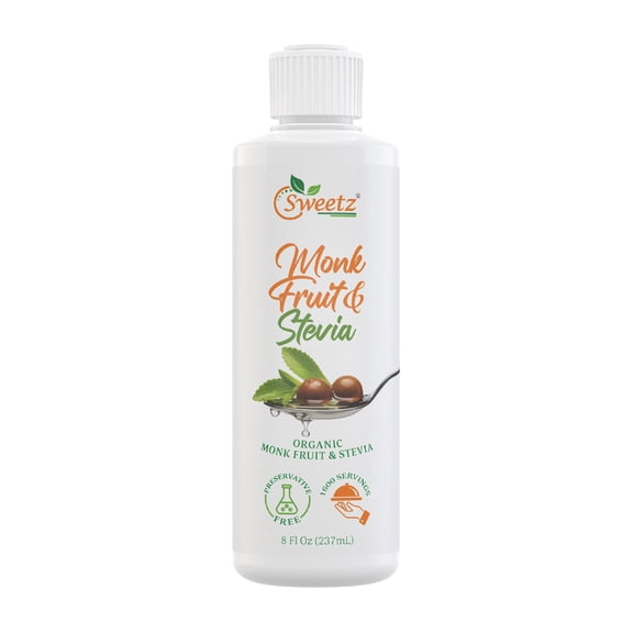 Preservative-Free Liquid Monk Fruit & Stevia Drops – Organic Monk Fruit & Organic Stevia Blend for a Clean, Sugar-Like Sweetness – 0 Calories, 0 Carbs – Total 1600 Servings – 8 fl oz Bottle, 1 Pack