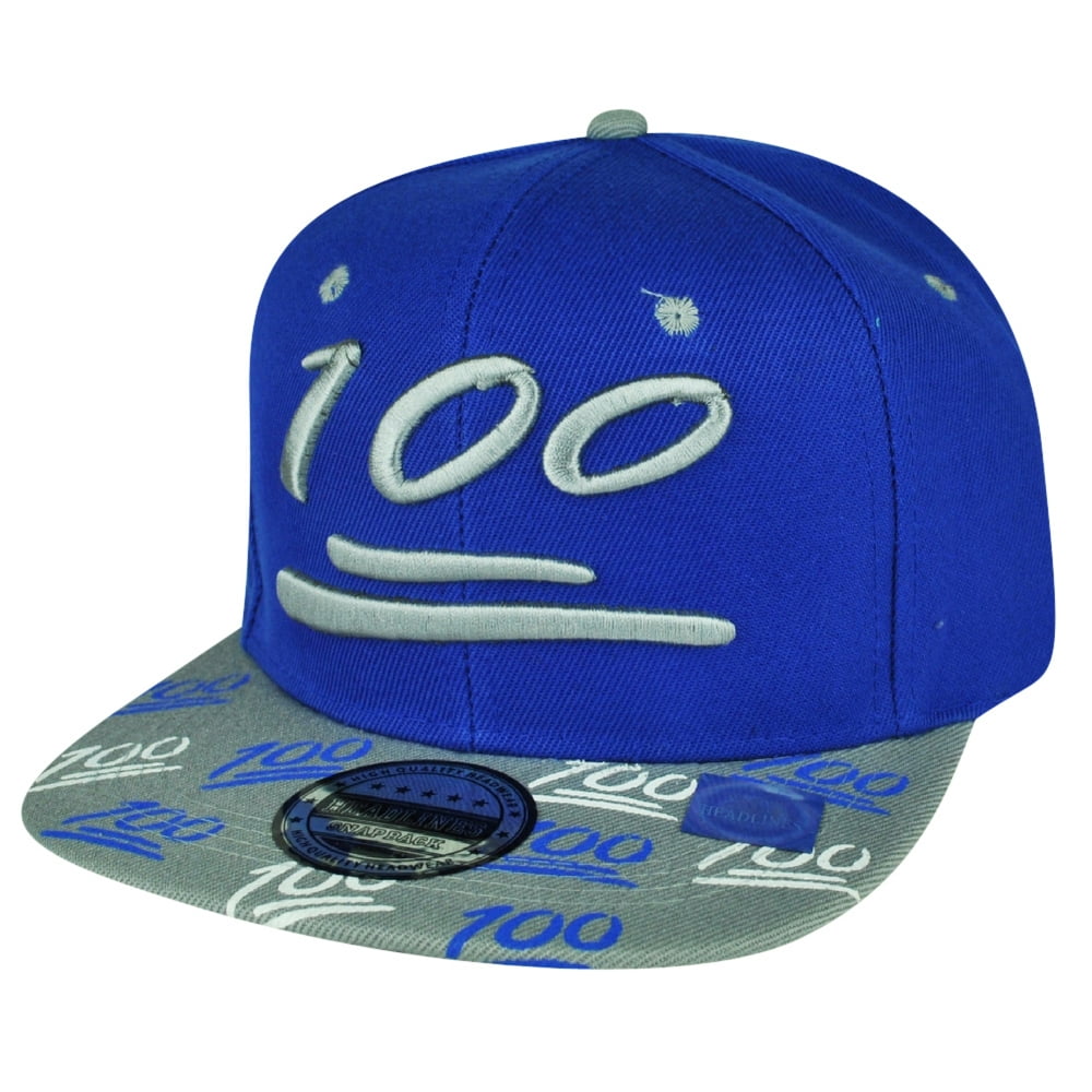 100 One Hundred Snapback Hat Cap Emoji Text Symbol Emoticons Blue Flat ...