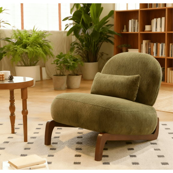CKEASEAN 28.4" Velvet Cute Accent Chair, Upholstered Single Sofa Chair with Solid Wood Legs, Cozy Armless Cloud Chair Design, Comfy Reading Chair for Living Room, Bedroom, Balcony, Waiting Room