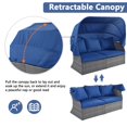 thumbnail image 6 of Patio Daybed for Outdoor, Rattan Patio Furniture Set Sectional Conversation Sofa Set, 6pcs Outdoor Daybed with Retractable Canopy, Cushions, Pillows, Liftable Table, Gray Rattan & Blue Cushion, 6 of 13