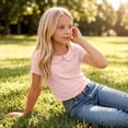 thumbnail image 4 of KyCheLot Girls' Summer T-Shirts Button Round Lapel Neck Solid Color Short Sleeve Tops Trendy Comfortable T-Shirts, 4 of 7