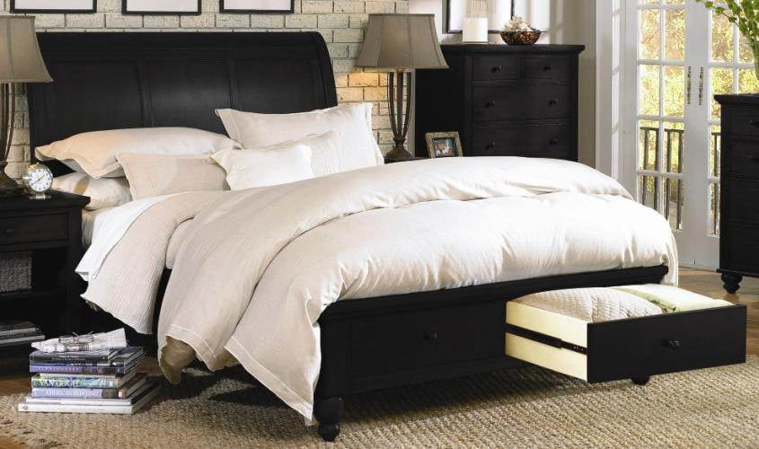 Cambridge Sleigh Bed W Footboard Storage In Black Finish Queen Walmart Com Walmart Com