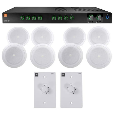 JBL CSMA240 Commercial Amplifier+(8) 8" In-Ceiling Speakers+White Wall Controls