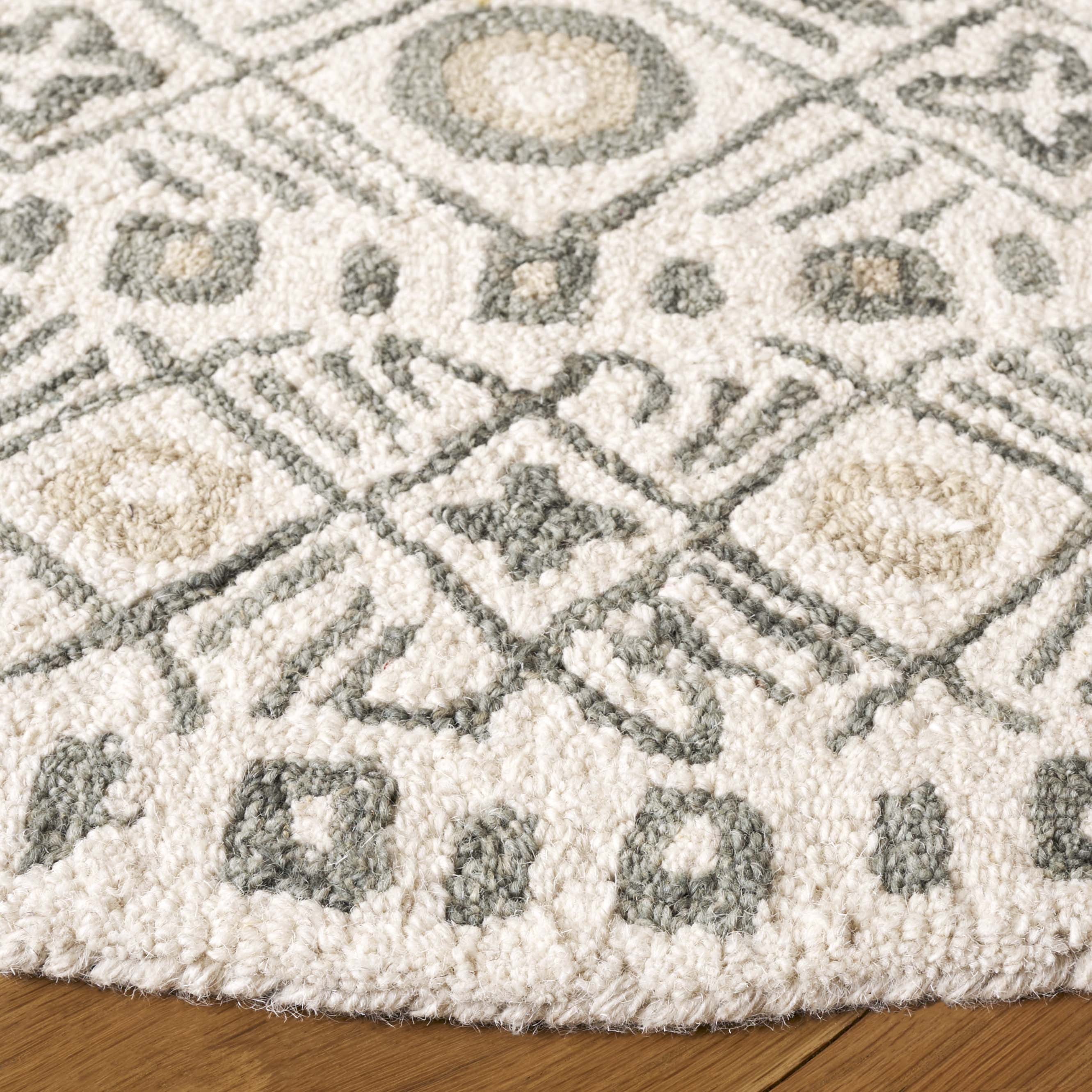 SAFAVIEH Micro-Loop Blazhe Floral Area Rug, Ivory/Grey, 5' x 5' Round