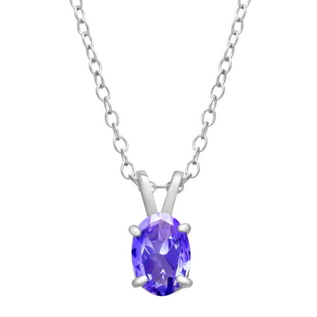 7/8 ct Oval-Cut Natural Tanzanite Pendant Necklace in Sterling Silver