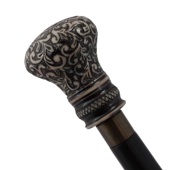 Hind Handicrafts Decorative Victorian Canes and Walking Sticks for Men & Women - 36" Black Ebony Brass Handle Unisex Derby Foldable Cane (36 inch, Black Carved Knob)