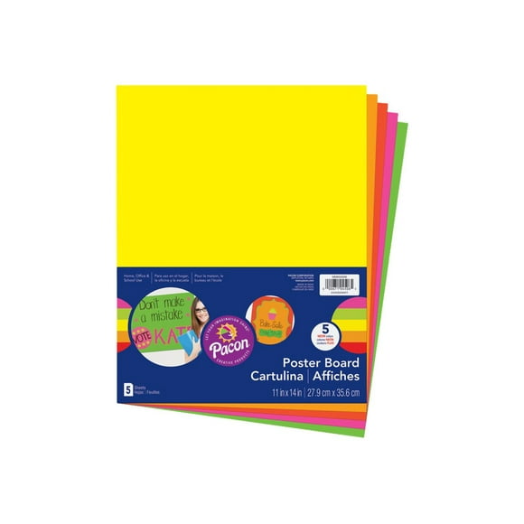 UCreate Neon - Poster board - 10.98 in x 14.02 in - neon green, neon yellow, neon red, neon orange, neon pink (pack of 5)