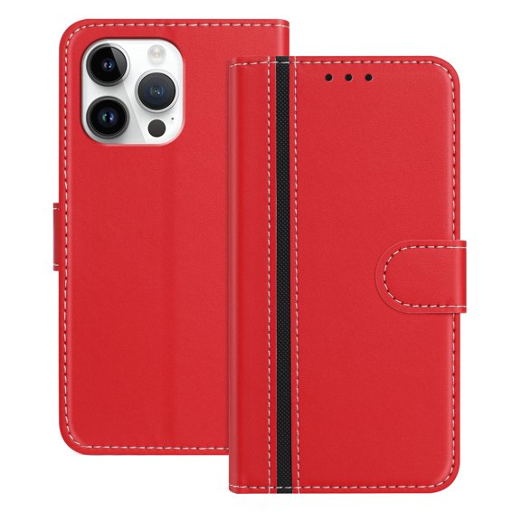 Allytechgroup Flip Wallet Phone Case for iPhone 14 Pro Max, RFID Blocking PU Leather Built-in Credit Card Slot Stand Shockproof Full Body Protective for iPhone 14 Pro Max, Red