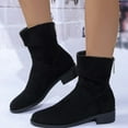 thumbnail image 3 of 2024 Hot Sale Shoes Female Zipper Women's Boots Winter Round Toe Suede Warm Solid Short Barrel Chunky Heels Plus Size Boots (khaki,41), 3 of 7
