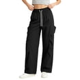 thumbnail image 2 of Cargo Wide Leg Pants for Women Ghalytn Drawstring Elastic Waist - Loose Straight Casual Trousers with Side Pockets, 2 of 5