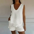 thumbnail image 2 of CHGBMOK Womens Two-piece Set Sleeveless Tank Top & Pocket Short Pants Solid Color Summer Outfits (White,XXL), 2 of 7