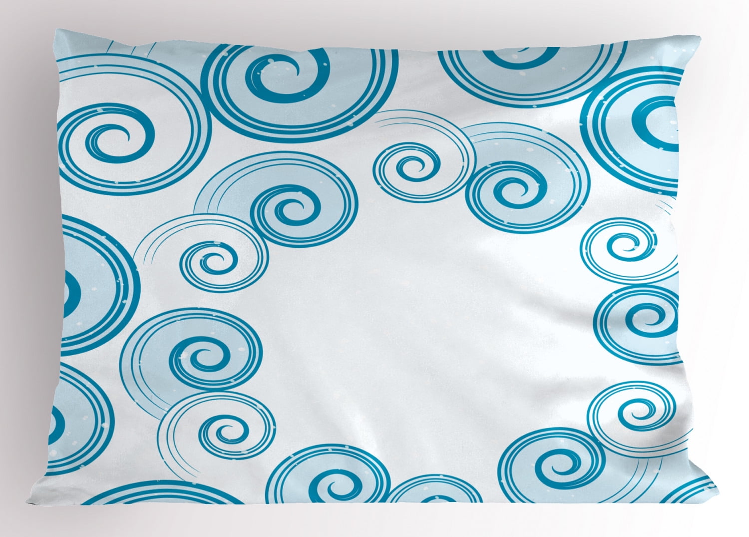 Teal and White Pillow Sham Ocean Waves Inspired Design with Abstract Blue Swirls Water Sea Spirals, Decorative Standard Size Printed Pillowcase, 26 X 20 Inches, Blue White, by Ambesonne