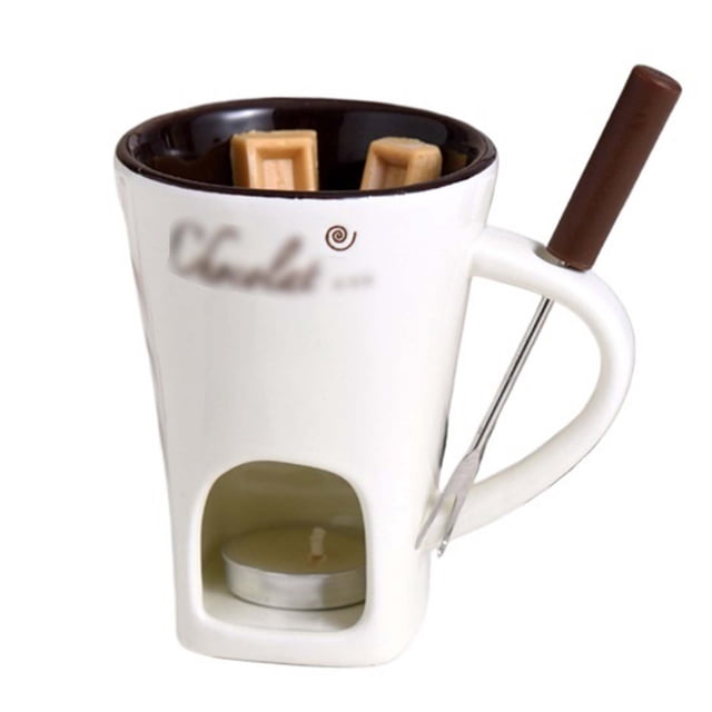 Taza de olla caliente Cerámica binaural Chocolate Horno de fusión Queso Taza de calentamiento de queso Restaurante Tazón de sopa con aislamiento de vela grande
