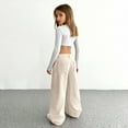 thumbnail image 4 of Corduroy Pants Girls Baggy Button High Waisted Wide Leg Lounge Pants Fall Casual Work Trousers with Pockets Beige L, 4 of 6