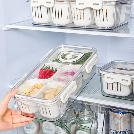 LEFTHIGH Home Fresh Food Storage Containers for Fridge 6 Compartments Refrigerator Airtight Detachable Drainer Basket Fresh Vegetable Airtight for Ginger Garl Home and Kitchen