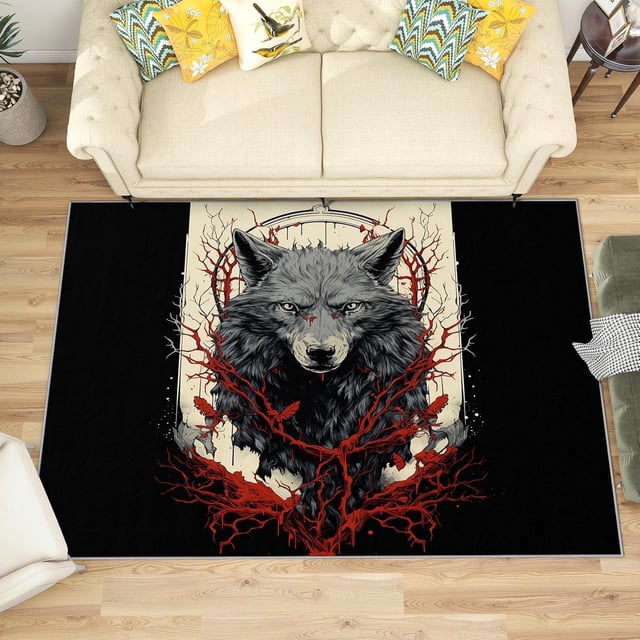3x5 Rug, Wolf Door Mat, Gothic Wolves Rug, Wild Animal Rugs for Entryway, Washable & Non Slip & Soft Low Pile Small Carpet, Indoor Doormat, Wolf Home Decor & Gifts