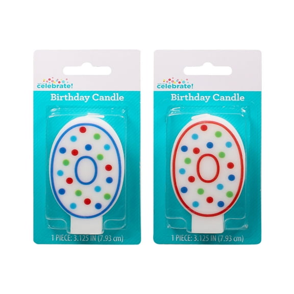 WAY TO CELEBRATE! Assorted Colors Birthday Candle, Number 0