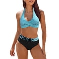 thumbnail image 2 of GZWYHT Bathing Suit for Women Tankini Swimsuits for Women Womens Swimsuits Two High Waisted Bathing Suits Color Block Wrap Front Bikini Sets Womens Swimsuits Bikini Sets for Women Mint Green XL, 2 of 5