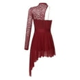 thumbnail image 5 of iiniim Women's Lyrical Dance One Shoulder Long Sleeve Lace Mesh Splice Figure Skating Dresses Burgundy S, 5 of 7