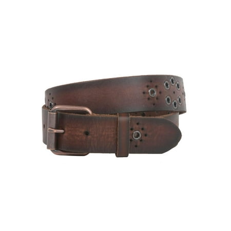 Tan Oiled Full Grain - Snap On Oil Tanned Vintage Grommets Perforated Full Grain Solid Leather Belt