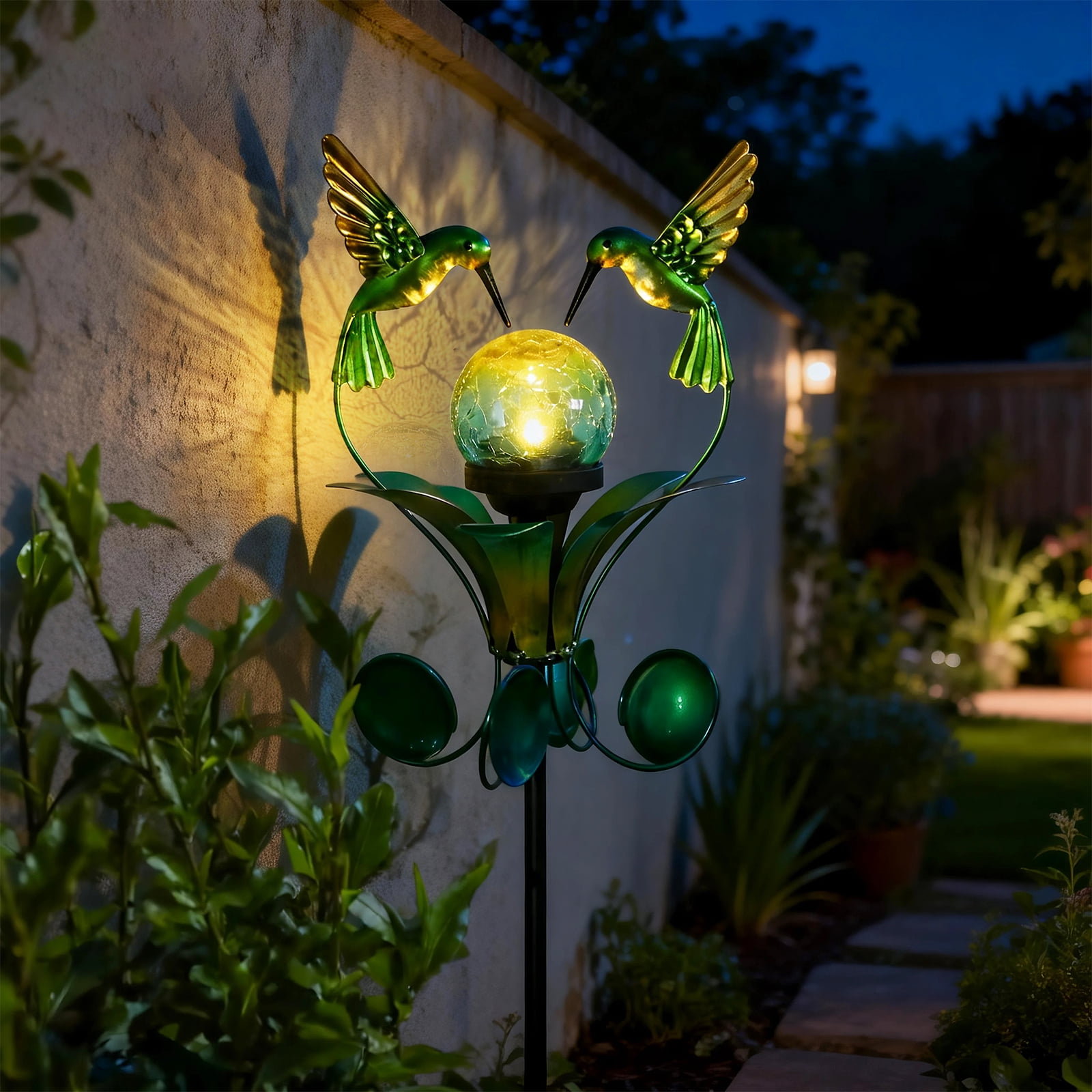 Wind Spinner Outdoor Solar Lights Stake Garden Decorative ,Hummingbird Solar Garden Lights, Cracked Glass Globe Lights,Decorative Landscape Street Light Garden Decor
