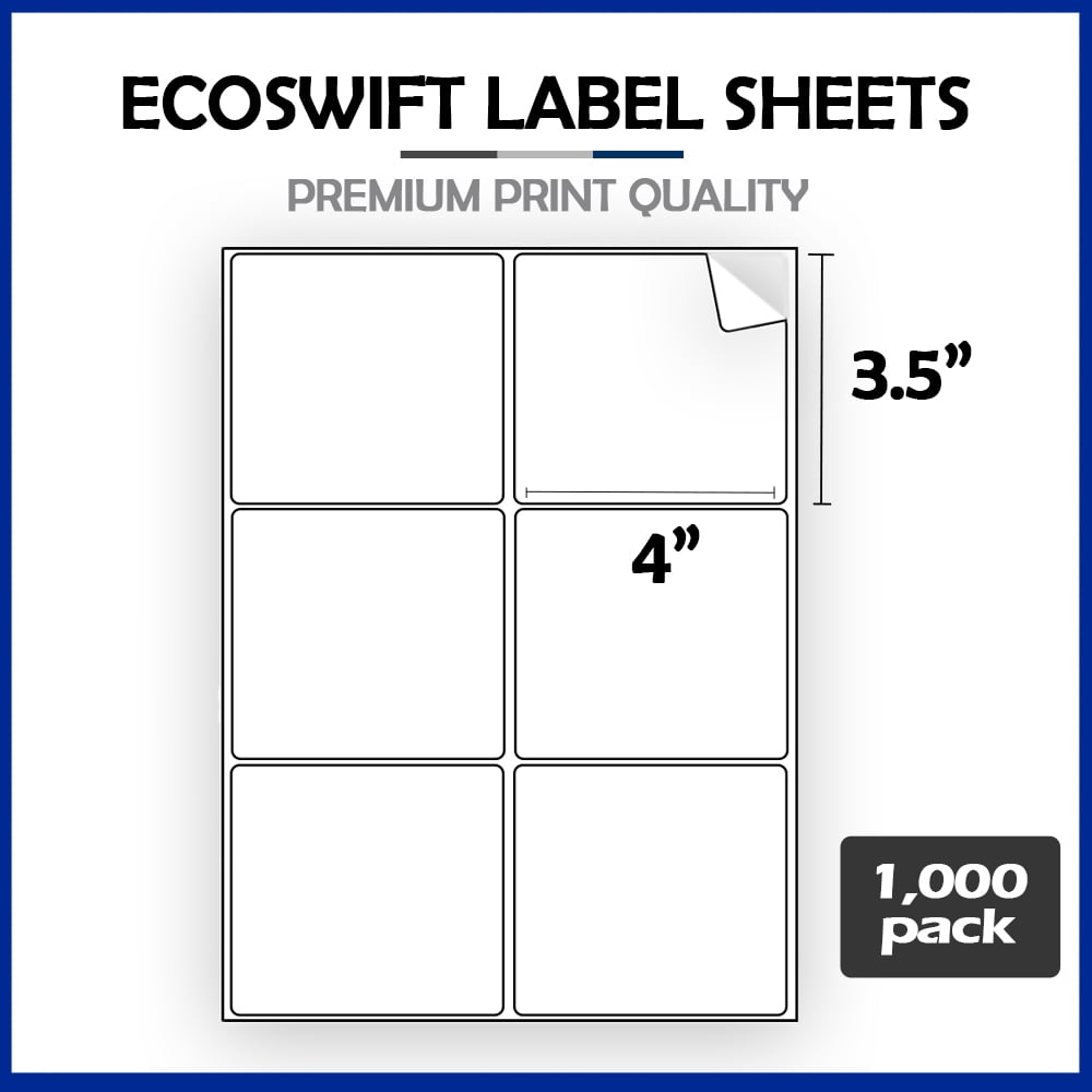 EcoSwift Brand Premium Self Adhesive Shipping Labels for Laser & Inkjet Printers, 3.3 in. x 4 in., 6 UP, White, 3 1/3 x 4, Pack of 6000 Labels, 1000 sheets