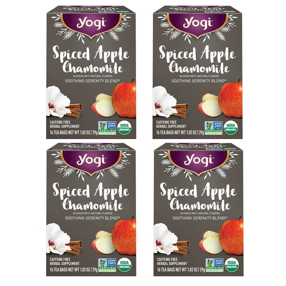Yogi Tea Spiced Apple Chamomile - Organic Chamomile Tea - Relaxation Blend - Caffeine-Free - Includes Cinnamon, Ginger, Licorice & More - 16 Tea Bags Per Pack (4 Packs)