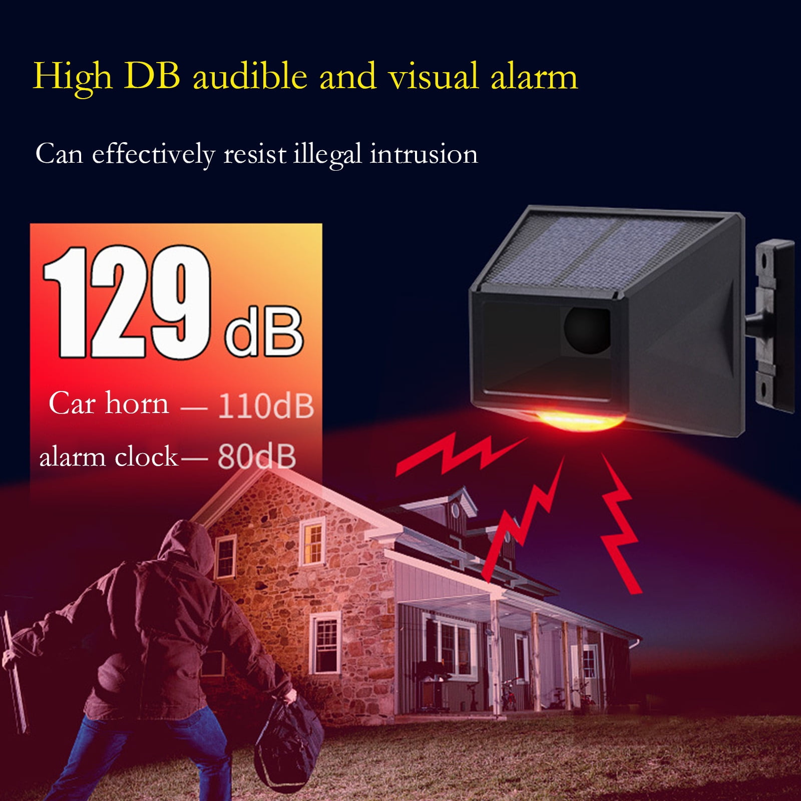 Dengmore Solar Strobe Light With Motion Detector Solar Alarm Light With Remote Controller 129db Sound Security Sirens Light IP6524 Hours+Night Mode