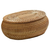Rattan Box Storage Baskets with Lid, Rattan Basket, Handwoven Round Woven Basket, Desktop Decorative Box for Home,Office