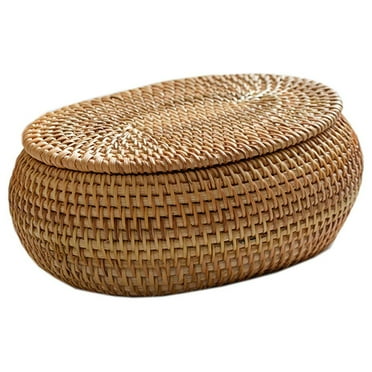 Rattan Box Storage Baskets with Lid, Basket, Handwoven Round Woven Desktop Decorative for Home,Office