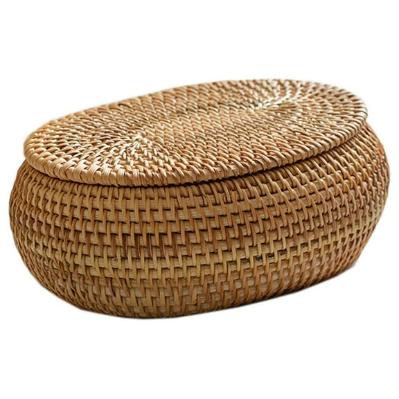Rattan Box Storage Baskets with Lid, Rattan Basket, Handwoven Round Woven Basket, Desktop Decorative Box for Home,Office
