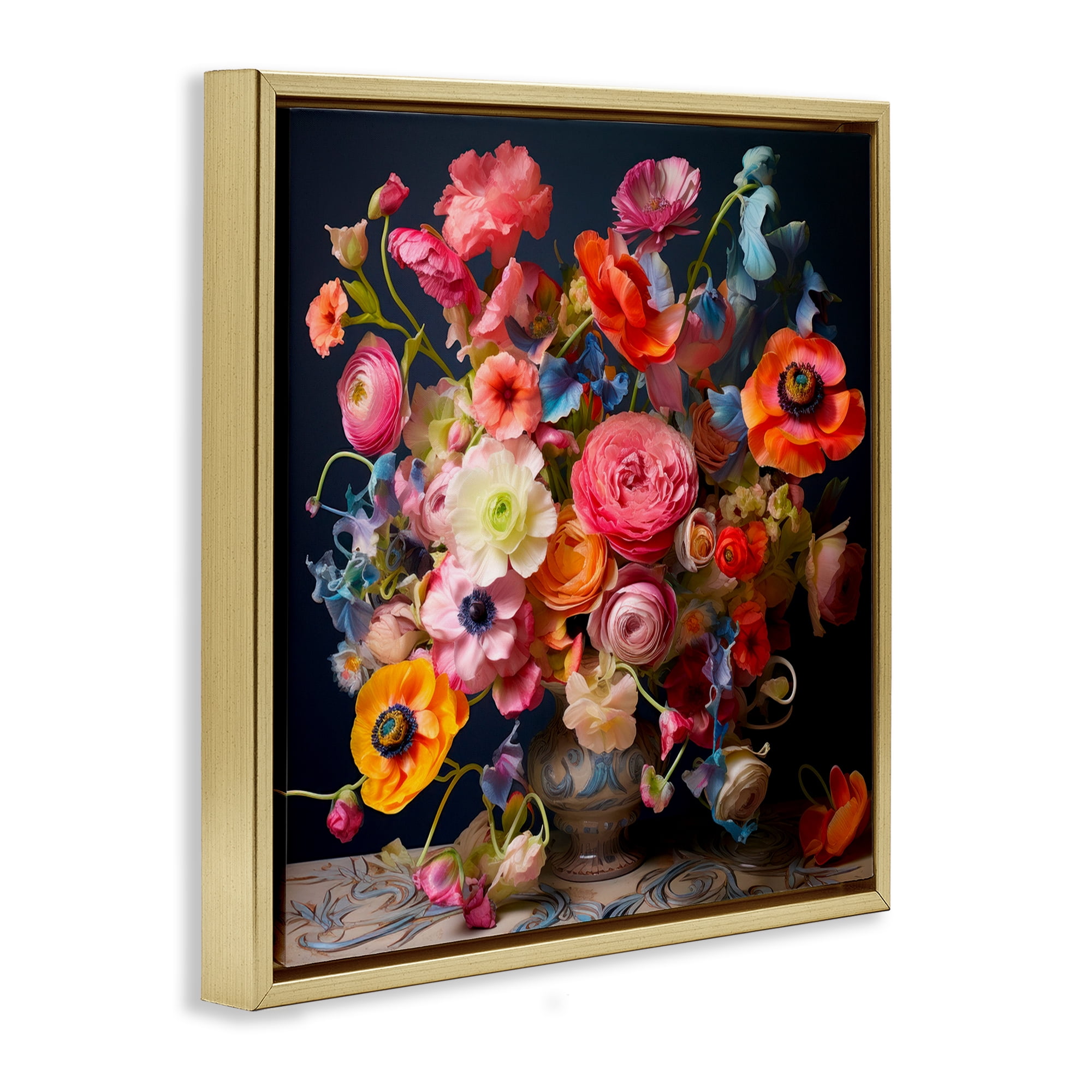 Stupell Industries Mixed Full Bouquet Botanical & Floral Painting Gold Floater Framed Art Print Wall Art, 18 x 18