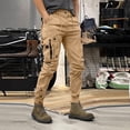 thumbnail image 7 of Men's Solid Color Outdoor Overalls, Casual Tactical Cuff Trousers with Multiple Pockets for Hiking, Workwear and Street Style,Khaki,2XL, 7 of 7