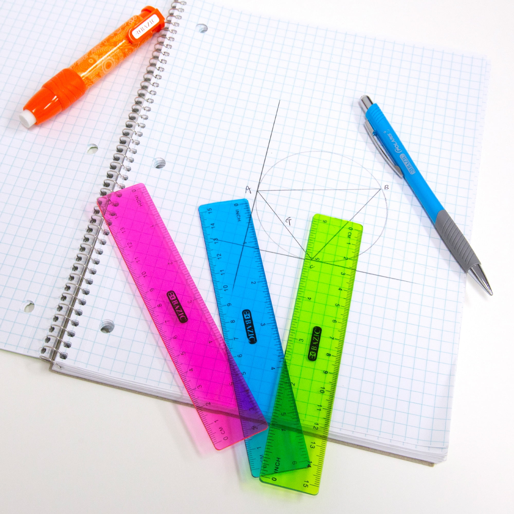 BAZIC Plastic Ruler 6" (15cm), Students School Supplies (3/Pack), 1-Pack