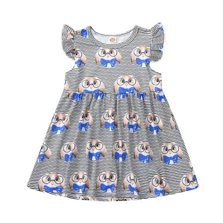 

Toddler Kids Baby Girls Ruffle Easter Striped Bunny Print Dress Party Princess