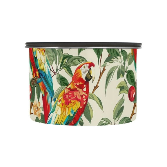 Vintage Parrot Flower Airtight Coffee Bean Canister 17oz Food Storage Containers with Lids For Gournd, Tea, Sugar, Flour, Rice, Cereal, Candy Cookie Jar